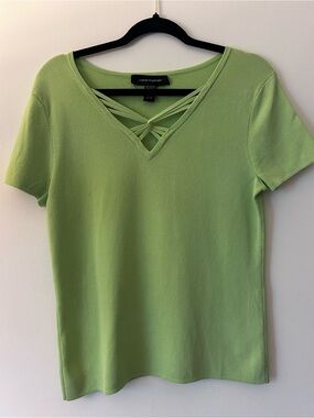Cable & Gauge Lime Green Crisscross V-Neck Short Sleeve Top